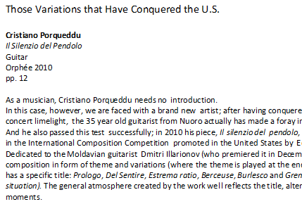 Recensioni delle composizioni per chitarra