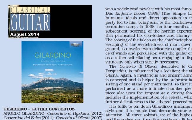 Nuova recensione sul CD "Gilardino 3 Concertos"
