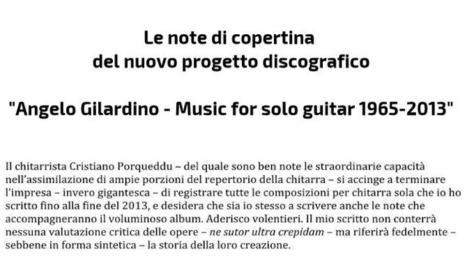 Note di copertina per Angelo Gilardino Music for Guitar 1965-2103