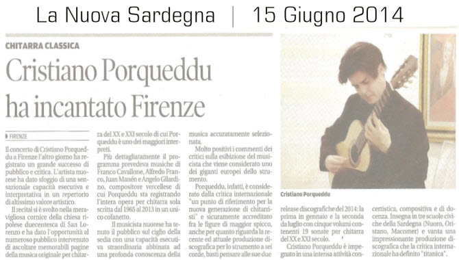 Articolo su La Nuova Sardegna sul concerto del 6 Giugno a Firenze