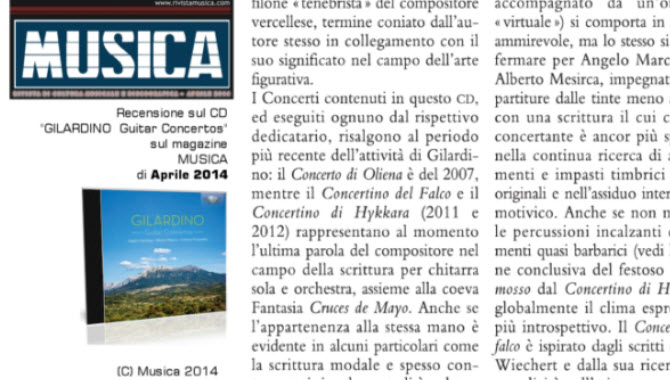 Nuova recensione sulla rivista Musica sul CD "Gilardino Guitar Concertos"