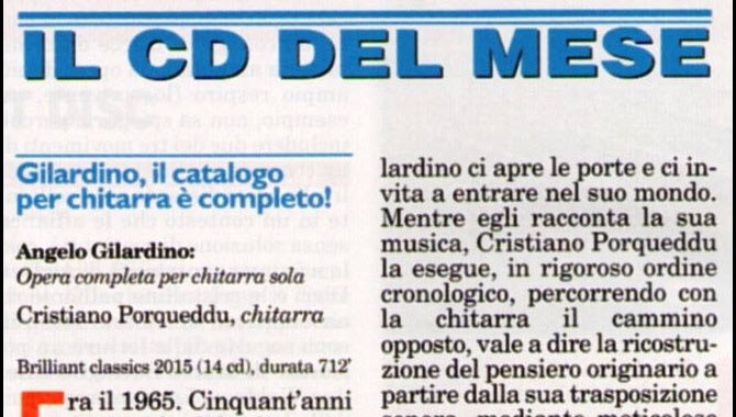 Gilardino Complete Music for Guitar è CD del Mese