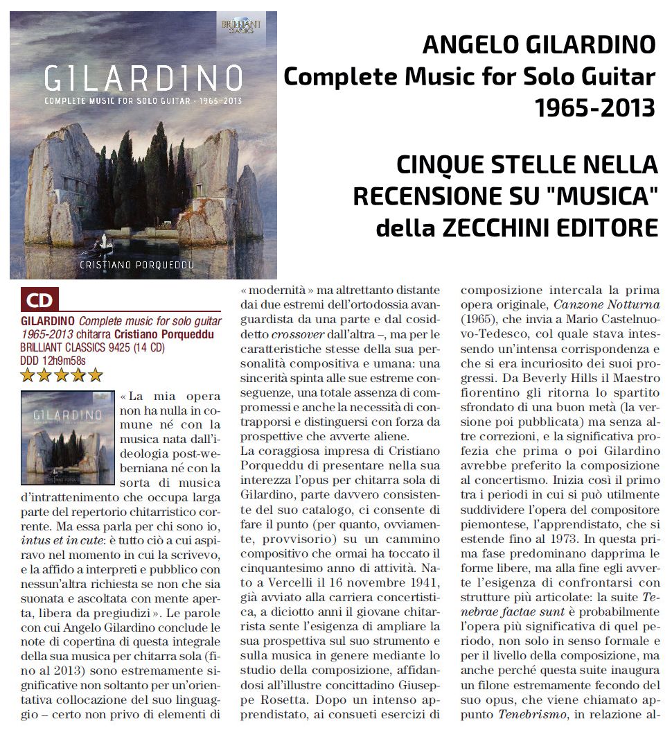 Cinque Stelle su MUSICA per il cofanetto su Gilardino