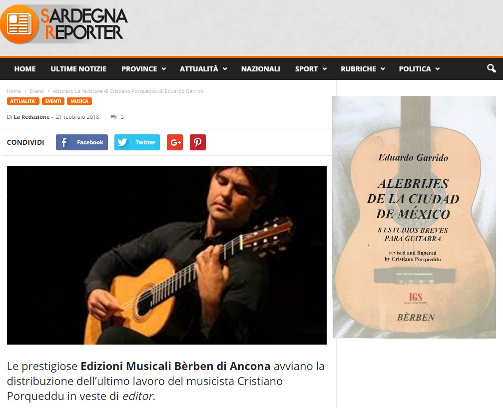 SardegnaReporter sulla pubblicazione della musica di Garrido