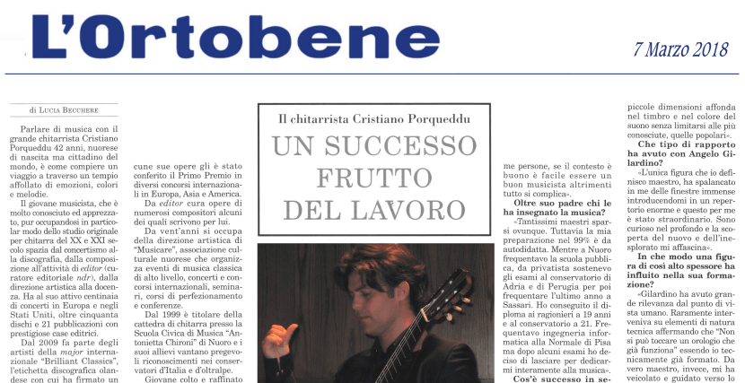 Intervista di Lucia Becchere per il settimanale Ortobene