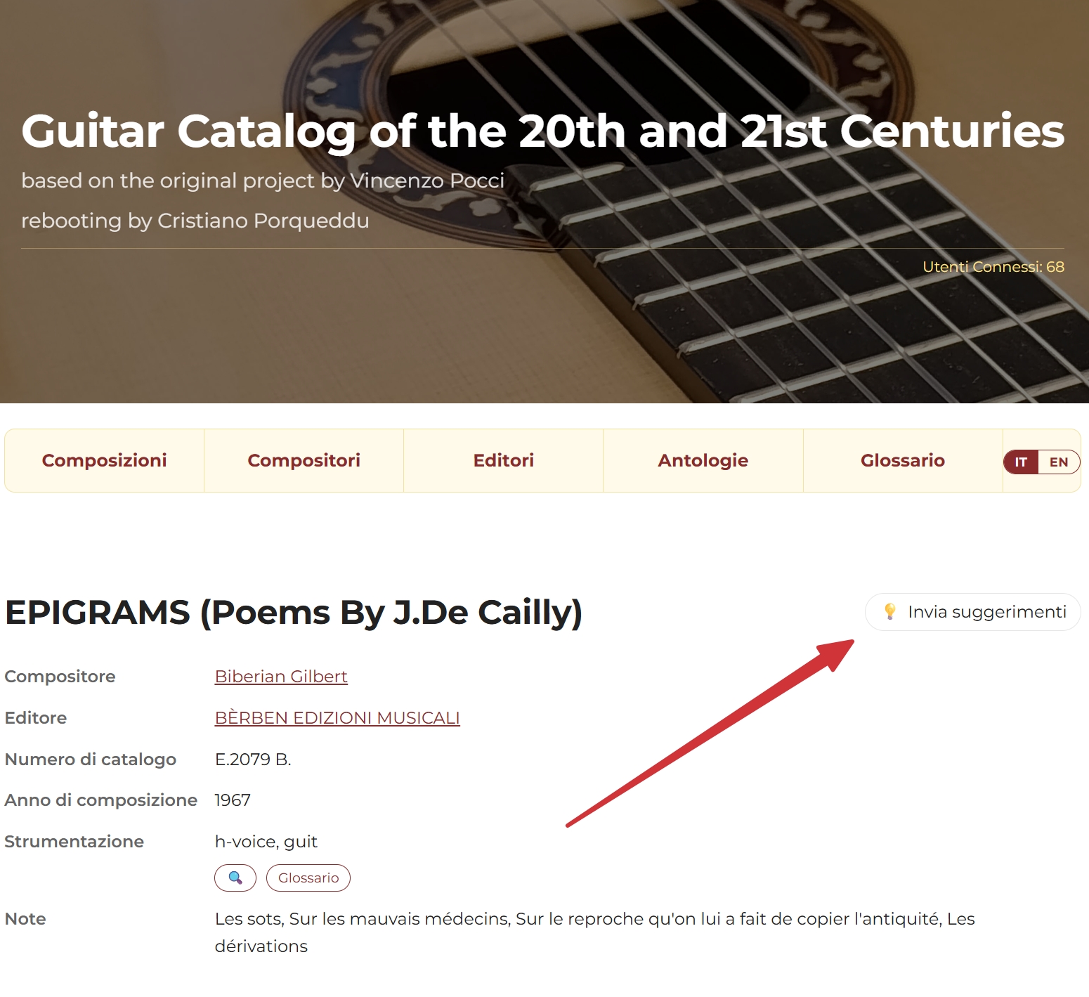 Suggerisci modifiche all'opera del Guitar Catalog